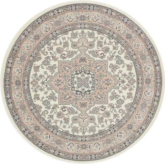 Orientalischer Kurzflor Teppich Parun Täbriz Creme Rosa - 160 cm Durchmesser
