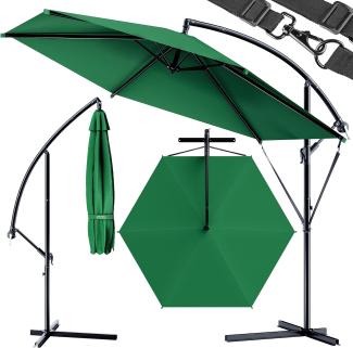 Kingsleeve Sonnenschirm mit Ständer Ø 300 cm UV Schutz 80+ mit Schutzhülle Windsicherung Kurbel Ampelschirm grün