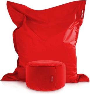 Green Bean© 2er Set XXL Sitzsack "Square+Stay" inkl. Pouf fertig befüllt mit EPS-Perlen - Riesensitzsack 140x180 Liege-Kissen Bean-Bag Chair Rot