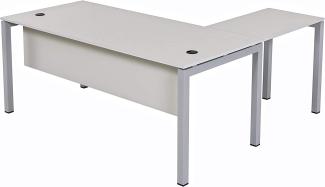 Furni24 Schreibtisch Tetra 160 cm grau Winkelschreibtisch Homeoffice Seminartisch Anbautisch rechts o. Links montierbar