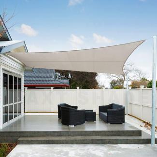 AXT SHADE Sonnensegel Wasserdicht Rechteckig 3x4m Wetterschutz Sonnenschutz PES Polyester mit UV Schutz für Terrasse Balkon Garten-Taupe