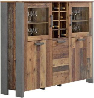 Highboard Vitrine CLIF 5-trg. Optik: Old Wood Vintage von Forte