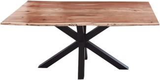SAM Esszimmertisch 140x80cm Quincy, echte Baumkante, Akazienholz naturfarben, massiver Baumkantentisch mit Spider-Gestell Mattschwarz