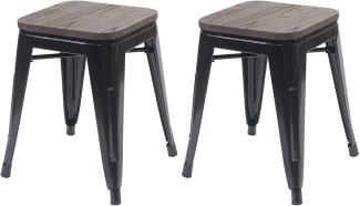 2er-Set Hocker HWC-A73 inkl. Holz-Sitzfläche, Metallhocker Sitzhocker, Metall Industriedesign stapelbar ~ schwarz