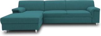 DOMO Collection Junin Ecksofa, Sofa in L-Form mit Schlaffunktion, Couch Polsterecke, Moderne Eckcouch, Petrol, 150 x 251 cm