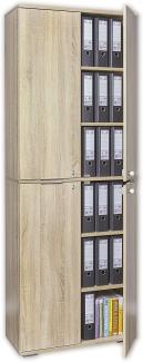 Aktenschrank abschließbar - Ordnerschrank - Büro Möbel [Funktional, Stabil, Viel Platz für Ordner] Bücherschrank - Sonoma-Eiche ca. B 80,2 cm x H 214,7 cm x T 35 cm | Büroschrank