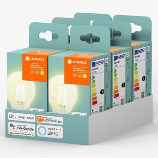 LEDVANCE Volks-Licht E27 Smarte LED Lampe | Bluetooth | warmweiss | dimmbare Glühbirne | kompatibel mit Amazon Alexa und Google Assistant | steuerbar mit der LEDVANCE App | 6er-Pack