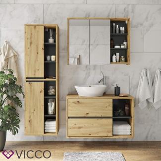 Vicco 'Viola' Badmöbel-Set, Eiche, mit Spiegelschrank, Waschtischunterschrank & Hochschrank