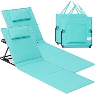 SONGMICS Strandstuhl, Campingstuhl, Sonnenliege, Strandliege, klappbar, verstellbare Rückenlehne, leicht tragbar mit Griff, für Camping, Garten, Pool, 158 x 55 cm, seeblau GCB151C01