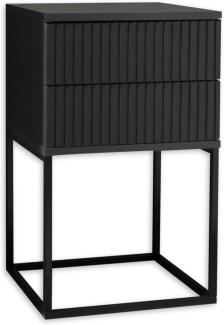MARLE Nachttisch in Graphit - Moderner Nachtschrank mit Schubladen und schwarzem Metallgestell - 40 x 65 x 38,5 cm (B/H/T)