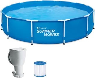 Summer Waves Active Frame Pool | Aufstellpool rund | inkl. Zubehör | Blau | Ø 366x76 cm