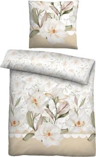 Biberna Mako-Satin Bettwäsche Blume Größe 135x200/80x80 cm kitt