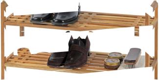 WENKO Schuhregal Norway mit 2 Ablagen, stapelbares Regal für bis zu 6 Paar Schuhe, aus Walnussholz 69 x 40,5 x 27 cm, Natur
