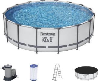 Bestway 'Steel Pro Max Frame Pool 488 x 122 cm' Komplettset, rund, mit Filterpumpe, Sicherheitsleiter & Abdeckplane