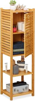 Relaxdays Badregal aus Bambus, 5 Böden, mit Tür, stehend, Bad & Küche, schmales Badmöbel, HxBxT: 113 x 35 x 29 cm, Natur, 1 Stück