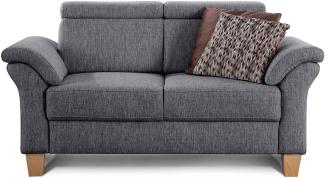 Cavadore 2-Sitzer Sofa Ammerland / Couch mit Federkern im Landhausstil / Inkl. verstellbaren Kopfstützen / 156 x 84 x 93 / Strukturstoff grau