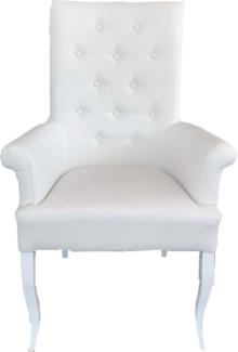 Casa Padrino Chesterfield Neo Barock Esszimmer Stuhl Weiß / Weiß Kunstleder mit Armlehnen - Barock Möbel