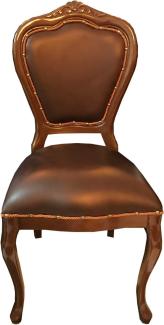 Casa Padrino Barock Luxus Echtleder Esszimmer Stuhl Braun / Braun - Handgefertigte Möbel mit echtem Leder