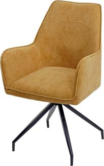 Esszimmerstuhl HWC-K15, Küchenstuhl Polsterstuhl Stuhl mit Armlehne, Stoff/Textil Metall ~ gelb