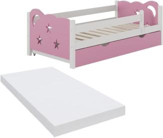 Livinity 'Jessica' Kinderbett, inkl. Matratze, Bettschublade, Rausfallschutz, Weiß/Pink, 140x70 cm, modern