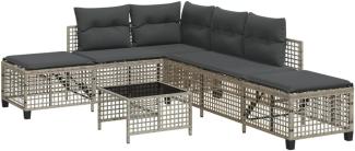 3-tlg. Garten-Ecksofa-Set mit Kissen Hellgrau Poly Rattan 365449