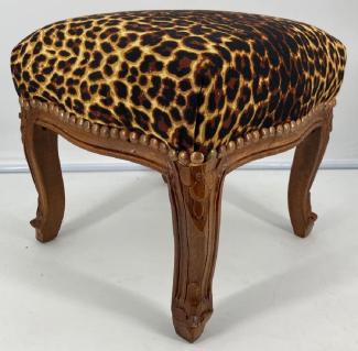 Casa Padrino Barock Fußhocker Leopard Muster / Braun - Handgefertigter Antik Stil Hocker im Barockstil - Barockstil Wohnzimmer Möbel