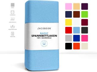 Jacobson Jersey Spannbettlaken Spannbetttuch Baumwolle Bettlaken (140x200-160x220 cm, Hellblau)