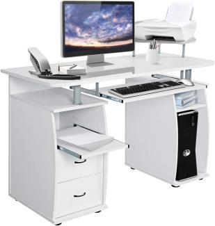 COSTWAY Computertisch, mit Tastaturauszug, Druckerablage, Schubladen, weiß, 85 x 55 x 120 cm (HxTxB)