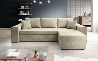 Designer Sofa 'Denver' mit Schlaf- und Klappfunktion, Samt Rechts, Beige, 56 x 147 x 248 cm