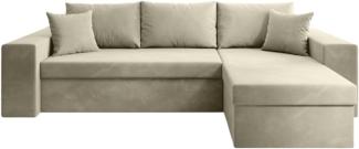 Designer Sofa 'Denver' mit Schlaf- und Klappfunktion, Samt Rechts, Beige, 56 x 147 x 248 cm