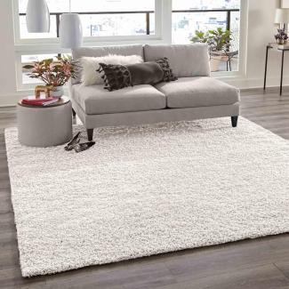 VIMODA Teppich Prime Shaggy Hochflor Einfarbig Weiss Creme Weich für Wohnzimmer, Schlafzimmer, küche, Maße:150 cm Quadrat
