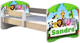 Kinderbett Jugendbett mit einer Schublade und Matratze Sonoma mit Rausfallschutz Lattenrost ACMA II 140x70 160x80 180x80 (01 Zoo name, 160x80)