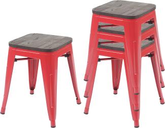 4er-Set Hocker HWC-A73 inkl. Holz-Sitzfläche, Metallhocker Sitzhocker, Metall Industriedesign stapelbar ~ rot
