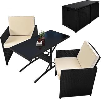 DEUBA Deuba Poly Rattan 2+1 Sitzgruppe Cube I inkl. 7cm dicke Auflagen I platzsparend I Tisch mit Glasplatte - Bistroset Balkonset Balkonmöbel Set Gartenmöbel Sitzgarnitur