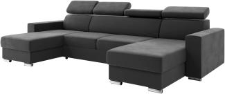 MEBLINI Schlafcouch mit Bettkasten - VOSS - 306x168x79cm - Dunkelgrau Samt - Ecksofa mit Schlaffunktion - Sofa mit Relaxfunktion und Kopfstützen - Couch U-Form - Eckcouch - Wohnlandschaft