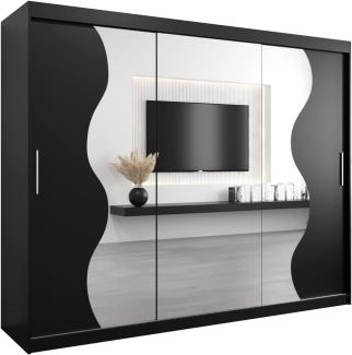 KRYSPOL Schwebetürenschrank Madryt 250 cm mit Spiegel Kleiderschrank mit Kleiderstange und Einlegeboden Schlafzimmer- Wohnzimmerschrank Schiebetüren Modern Design (Schwarz)
