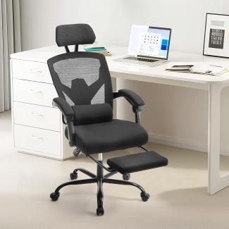 Sweetcrispy Büro-Computer-Schreibtisch Gaming Erwachsene, High-Back Mesh Rolling Swivel Reclining Stühle mit Rädern, Lendenwirbelstütze, bequeme Arme, Metal, Schwarz, Standardmäßig