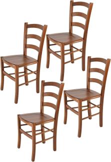 t m c s Tommychairs - 4er Set Stühle Venice für Küche und Esszimmer, robuste Struktur aus lackiertem Buchenholz im Farbton helles Nussbraun und Sitzfläche aus Holz