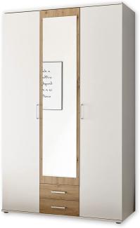HANAU Kleiderschrank mit Spiegeltür in Weiß, Artisan Eiche Optik - Vielseitiger Drehtürenschrank 3-türig für Ihr Schlafzimmer - 120 x 196 x 54 cm (B/H/T)