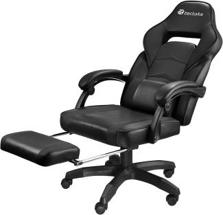 TecTake 800769 Bürostuhl mit Fußstütze, Chefsessel mit Lendenkissen, ergonomischer Schreibtischstuhl mit Armlehnen, höhenverstellbarer Gaming Stuhl - Diverse Farben - (Schwarz | Nr. 404740)