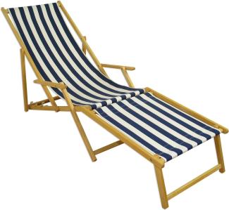 Holz-Liegestuhl klein oder groß mit viel Zubehör nach Wahl Stofffarbe blau-weiß V-10-317N