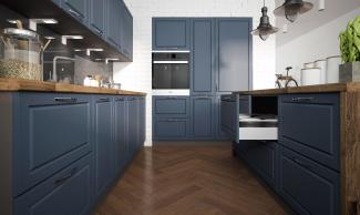 U-Form Küchenzeile Pescara Winkelküche 260x160x180cm grau Front stahlblau matt lackiert