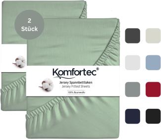 Komfortec 2er Pack Jersey Spannbettlaken 90x200 cm, 100% Baumwolle, Doppelpack Spannbettuch, Grün