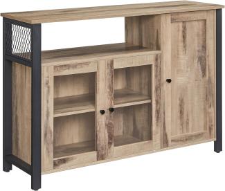 VASAGLE Sideboard, Küchenschrank, Aufbewahrungsschrank, mit 2 Schiebetüren, 33 x 100 x 80 cm, verstellbare Ablagen, Landhausstil, für Wohnzimmer, Kamelbraun-tintenschwarz LSC092B50