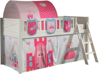 SCOTT Spielbett, LF 90 x 200 cm, mit Rolllattenrost, Leiter und Textilset Vorhang, Tunnel und 3 Taschen "Princess"