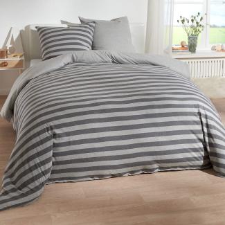 Traumschlaf Jersey Melange Wendebettwäsche Stripe grau | 135x200 cm + 80x80 cm
