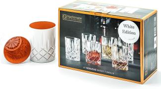 Nachtmann Noblesse 6er-Set White Edition Whisky Gläser 295 ml I spülmaschinenfest I Wasserglas coloured by EKM (weiß/kupfer) + 6er-Set EKM Living Trinkhalme schwarz