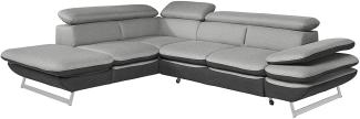 Mivano Ecksofa Prestige / L-Form-Sofa mit Ottomane / Kopfstützen und Armlehne verstellbar / 265 x 74 x 223 / Zweifarbiger Strukturstoff, grau/anthrazit