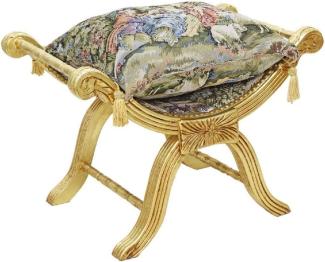 Casa Padrino Barock Kreuzhocker mit Kissen Gold / Mehrfarbig - Handgefertigter Sitzhocker im Barockstil - Antik Stil Hocker - Barock Möbel - Wohnzimmer Möbel im Barockstil - Antik Stil Möbel