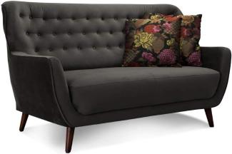 CAVADORE 2-Sitzer-Sofa Abby / Retro-Couch mit Samtbezug und Knopfheftung / 153 x 89 x 88 / Samtoptik, grau